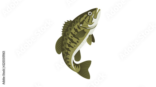 Jumping Largemouth Bass Illustration Isolated on White Background