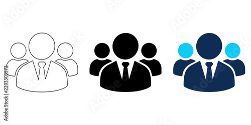 Business team icon set, group of people with leader vector illustration, editable stroke