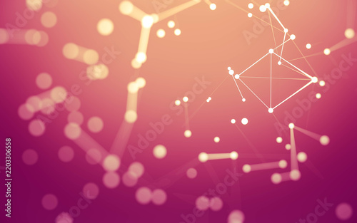 Abstract background. Molecules technology with polygonal shapes, connecting dots and lines. Connection structure. Big data visualization.