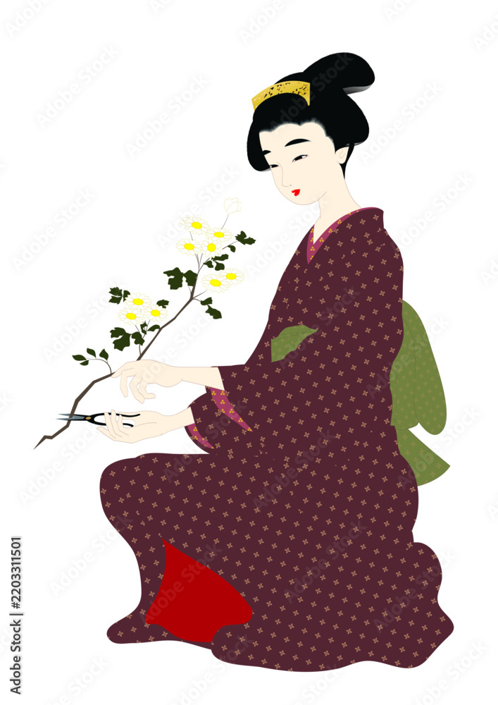 Fototapeta premium 花をいける女性