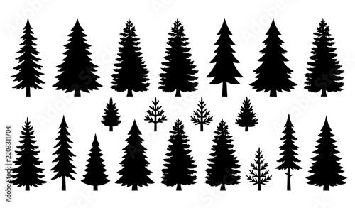 Classic Fir and Spruce Christmas Tree Silhouette Vector Illustration Collection