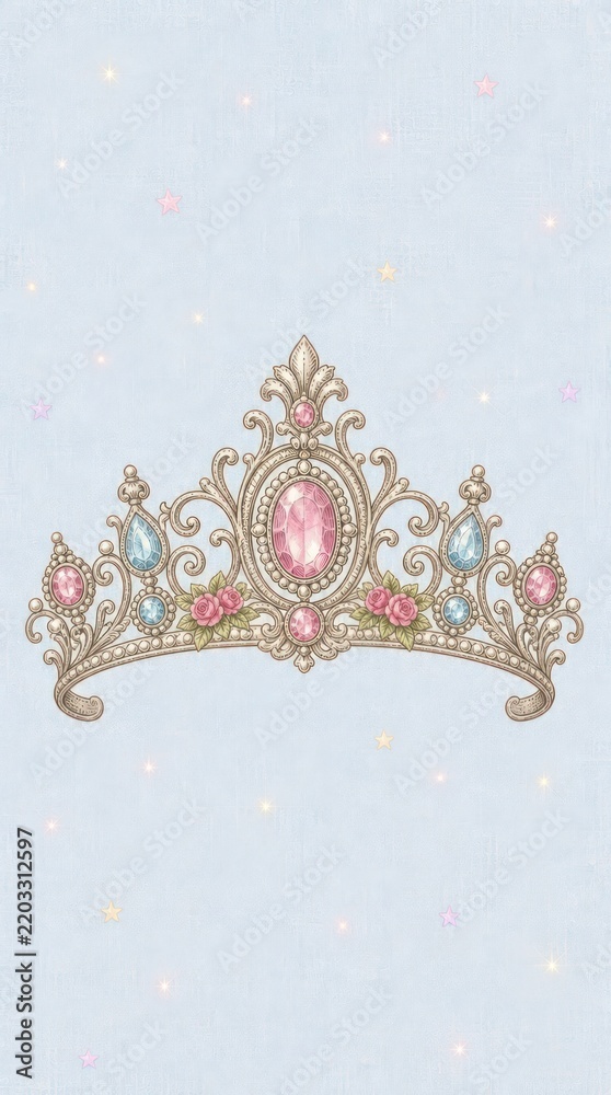 Obraz premium Elegant pastel princess tiara wallpaper with jeweled crown for mobile phone