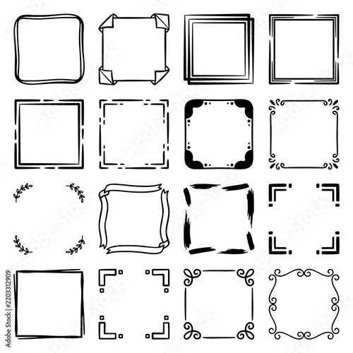 Hand Drawn Square Doodle Frames Collection Set Vector Illustration