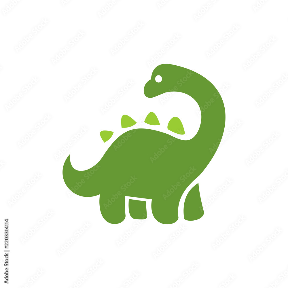Fototapeta premium A friendly, minimalist vector logo featuring a cute cartoon dinosaur with plates along its back, rendered in vibrant green and lime green tones against a clean white background. 