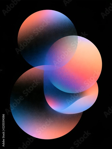 abstract glowing gradient circles with futuristic colorful overlapping spheres on black background wallpaper