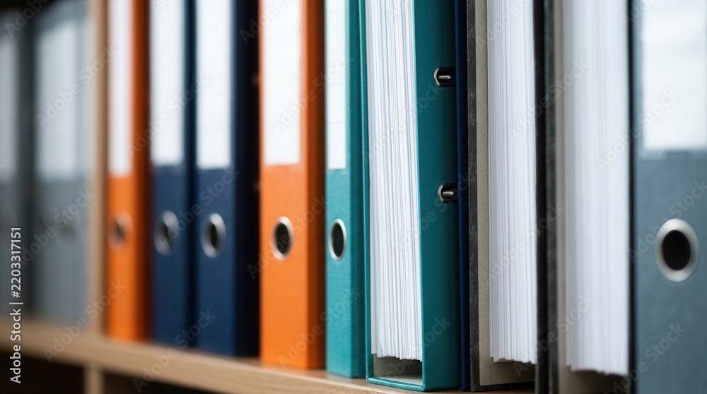 Fototapeta premium Organized technical documentation manuals in binders for accessible information storage.