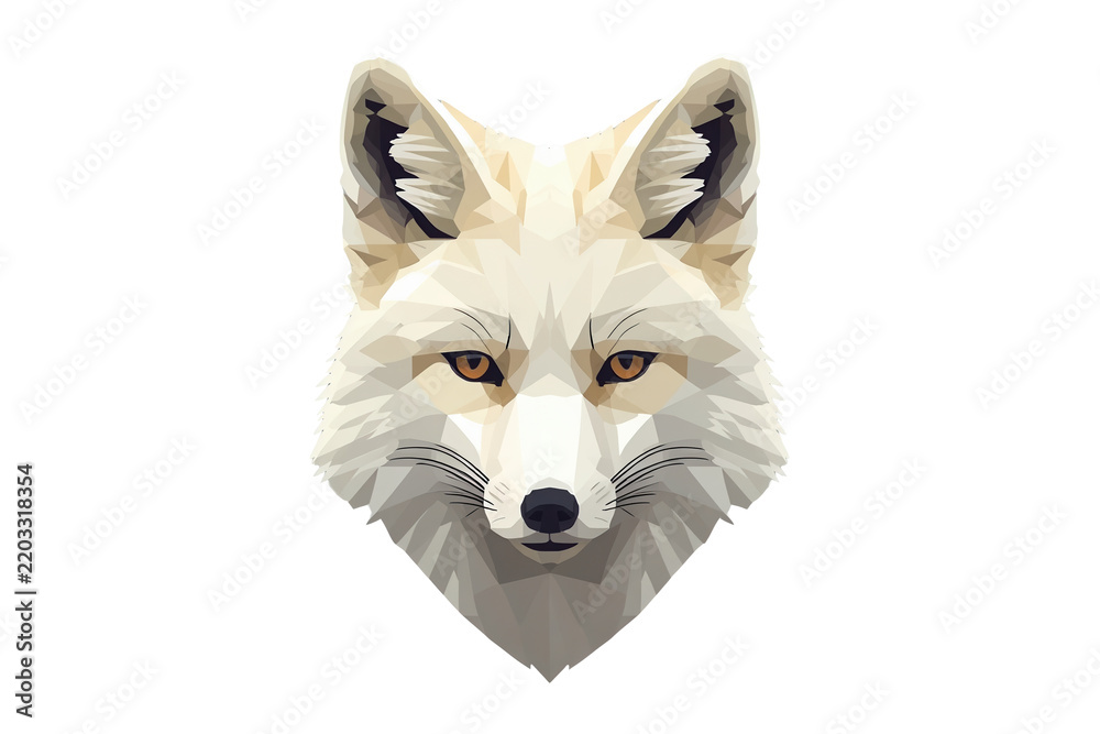 Fototapeta premium Faceted low polygon white fox portrait