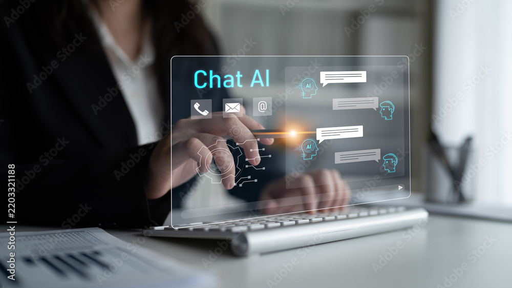 Obraz premium AI chatbot interface facilitates communication, chatbot, and AI interaction for automated user support and information exchange Latch