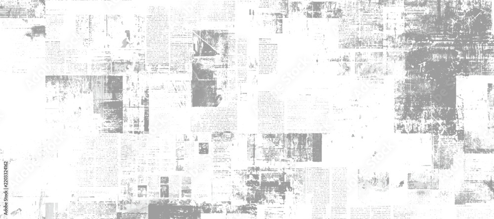 Fototapeta premium Distressed grey and white collage with newspaper text style abstract