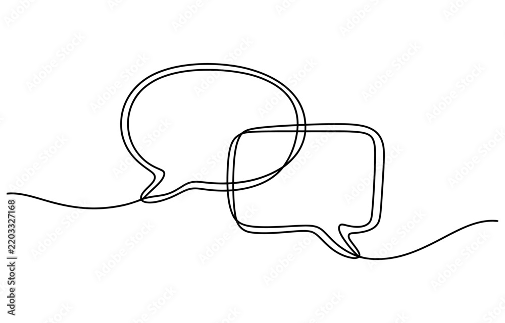Obraz premium Continuous single line drawing of two speech bubbles for chat and communication Vector, illustration