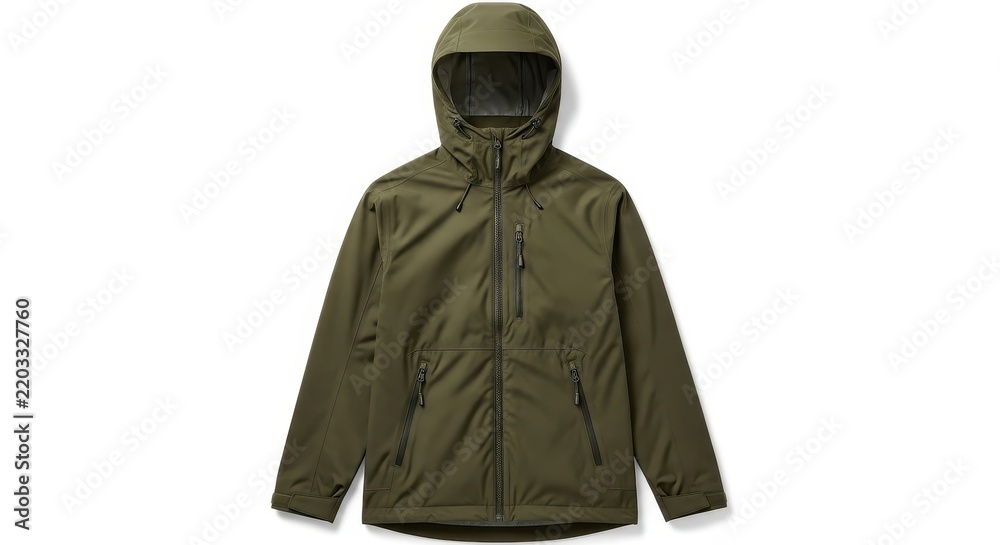 Fototapeta premium Man wearing futuristic green helmet and jacket