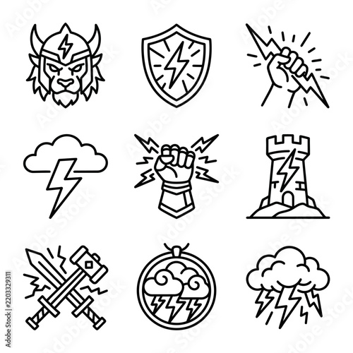 Viking Warrior, Shield, Fist, Lightning, Storm, Tower, Swords, Hammer, Necklace Icons