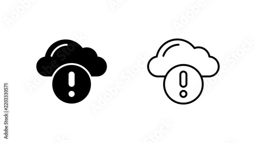 Cloud glyph and outline icon. Storage alert warning. Error.