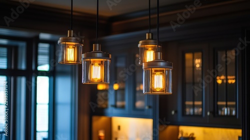 Elegant modern pendant lights illuminating a stylish kitchen interior