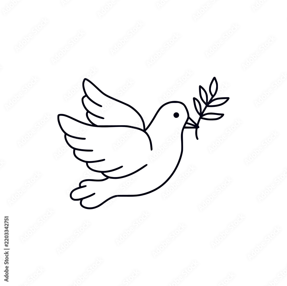 Obraz premium Peace Dove Flying with Olive Branch Line Art Vector Illustration