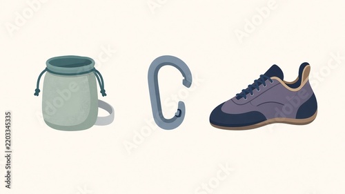 Illustrated chalk bag and carabiner icons