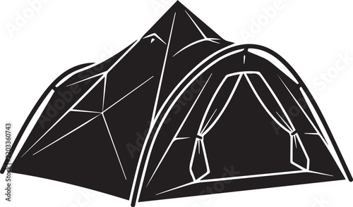 Black silhouette of a dome tent on a white background