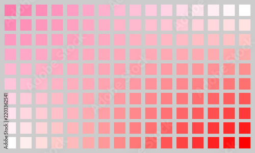 A color panel transitioning from pink to white downwards on the left side (10 colors), and from white to red downwards on the right side; then, the entire sequence runs from left to right.