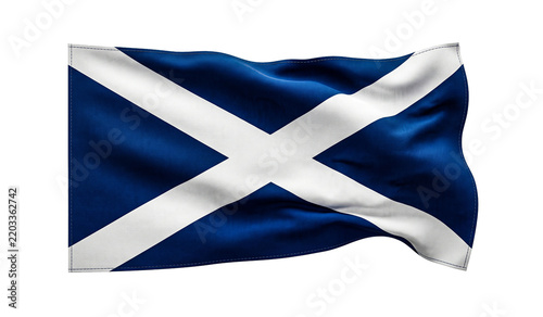 Obraz na plátně Scotland flag with white saltire on blue field waving realistic motion on transparent grid