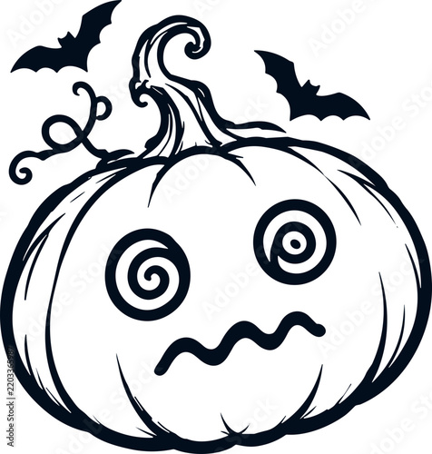 Hand Drawn Halloween Pumpkin and Jack O Lantern Character Vector with Bats