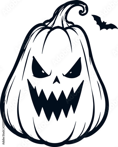 Hand Drawn Halloween Pumpkin and Jack O Lantern Character Vector with Bats