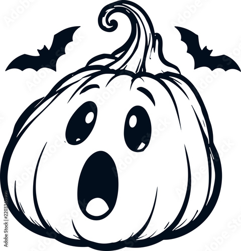 Hand Drawn Halloween Pumpkin and Jack O Lantern Character Vector with Bats