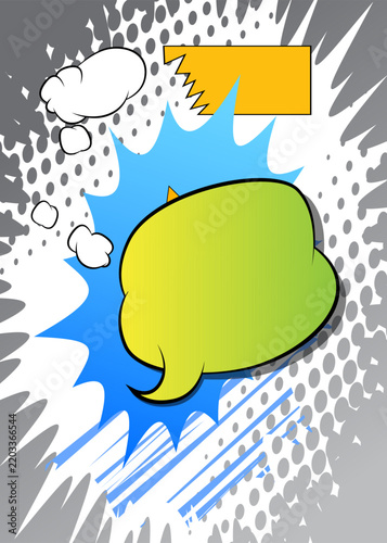 Vector cartoon background, colorful comic book backdrop. Retro comics pop art design.