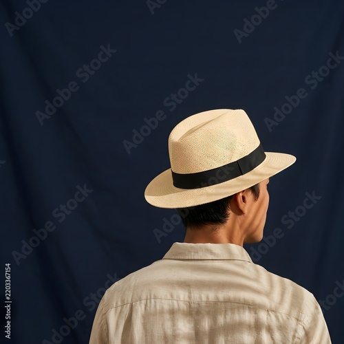 A man wearing a straw fedora hat.