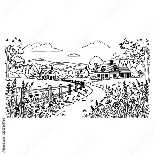 Rustic house by a peaceful countryside stream with bridge