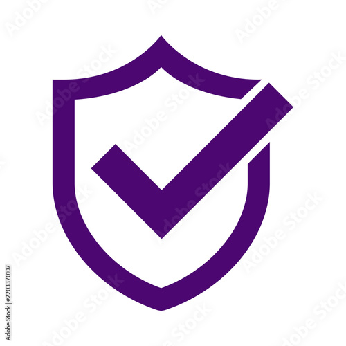 Purple shield icon with a check mark isolated on a white background transparent background
