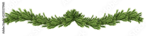Green christmas pine branch garland frame border isolated on transparent background
