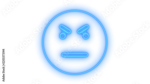 Fotografie Angry colorful neon face emoji icon with straight mouth and slanted eyebrows rep