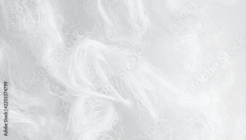 Close up of fluffy white synthetic polyester fibers for pillow filling with soft texture and detail