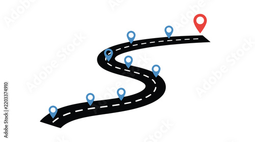 Modern road navigation with location pins vector illustration for travel app, website banner, or social media post