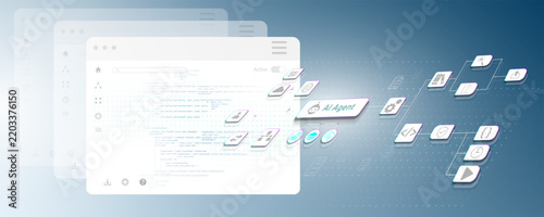 Technology background, automation, process manager, artificial intelligence, data encryption, icons, workflow