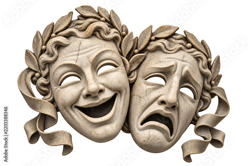Classical Comedy and Tragedy Theater Masks Isolated on Transparent Background