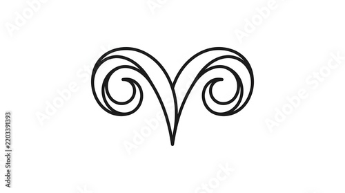 Aries zodiac ram horn symbol in minimalist line art style