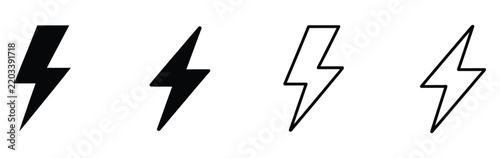 Lightning icon set featuring electric power, energy symbols, voltage signs, thunderbolts, and dynamic vector illustrations