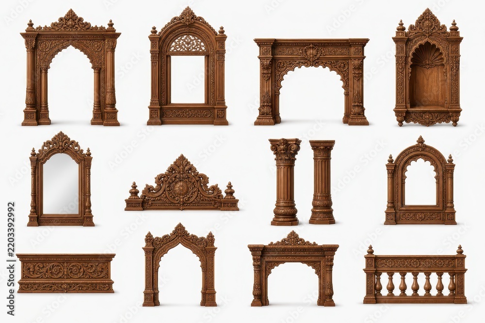 Fototapeta premium Ornate carved wooden architectural frames collection