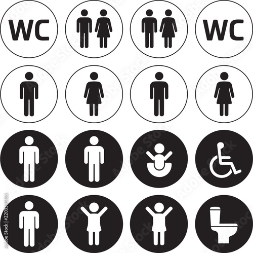 Men and Women Icons Set, Male and Female Person Symbols, Gender Pictograms and Silhouettes, People, Business, Family, Worker and Restroom Sign Vector Illustration