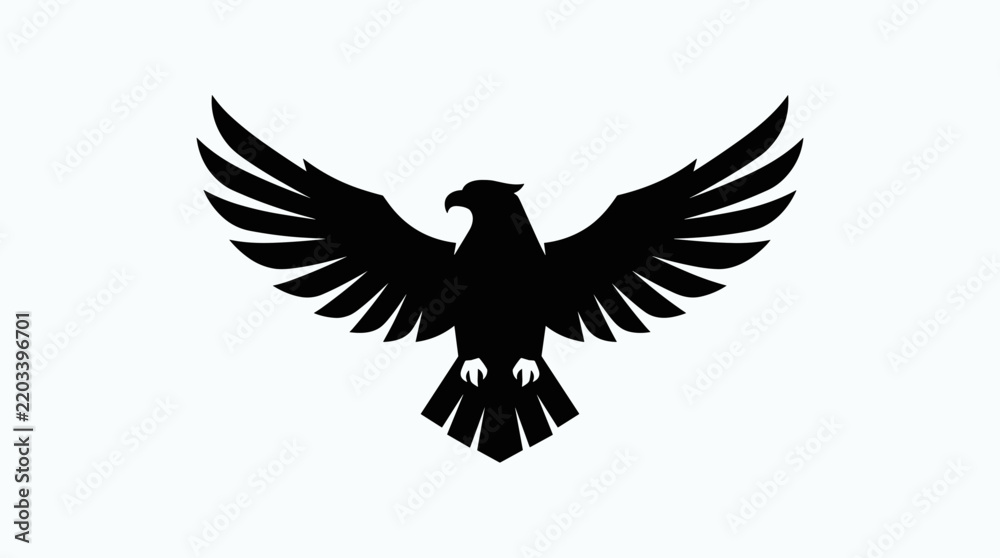 Obraz premium Black Silhouette Eagle Wings Spread Wide Isolated White Background.