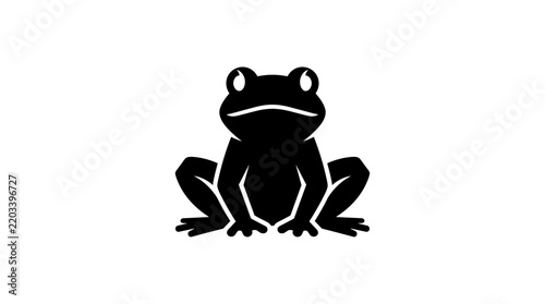 Black silhouette of a frog on a white background.