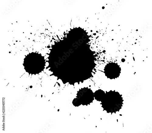 black ink brush painting dropped splatter splash transparent background grunge graphic element