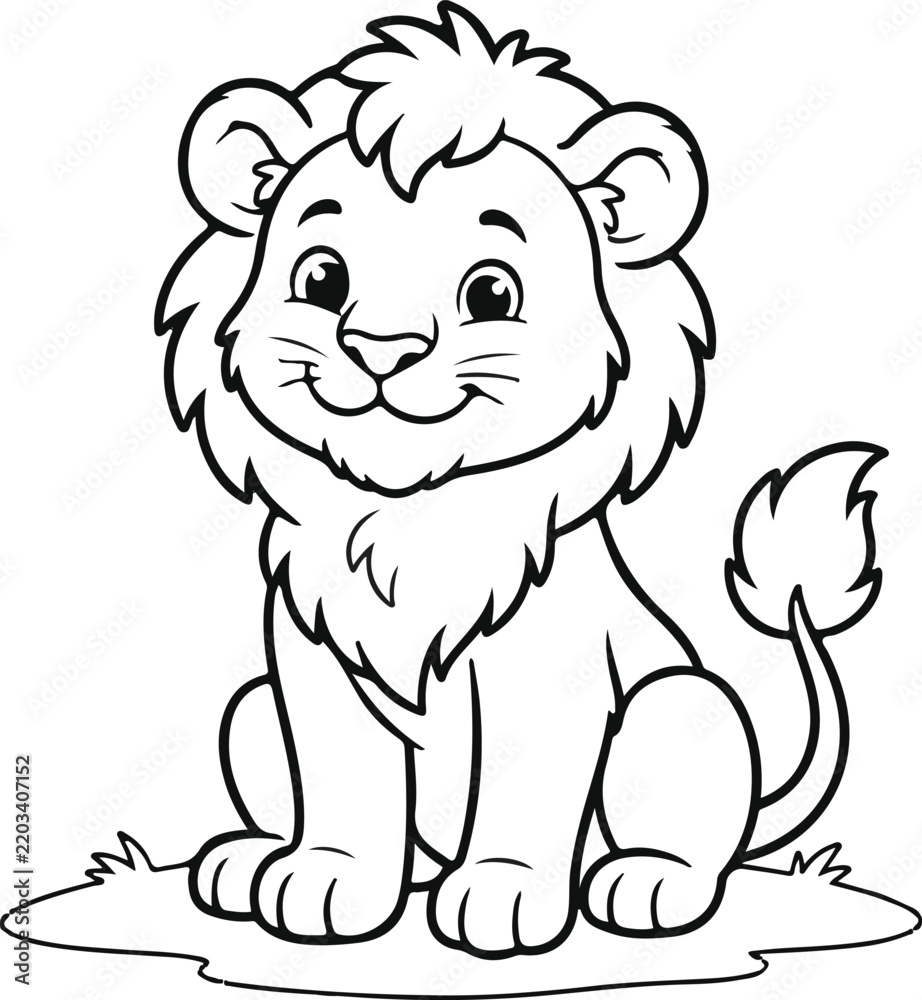 Obraz premium Charming cartoon lion cub sitting patiently with a gentle and friendly expression
