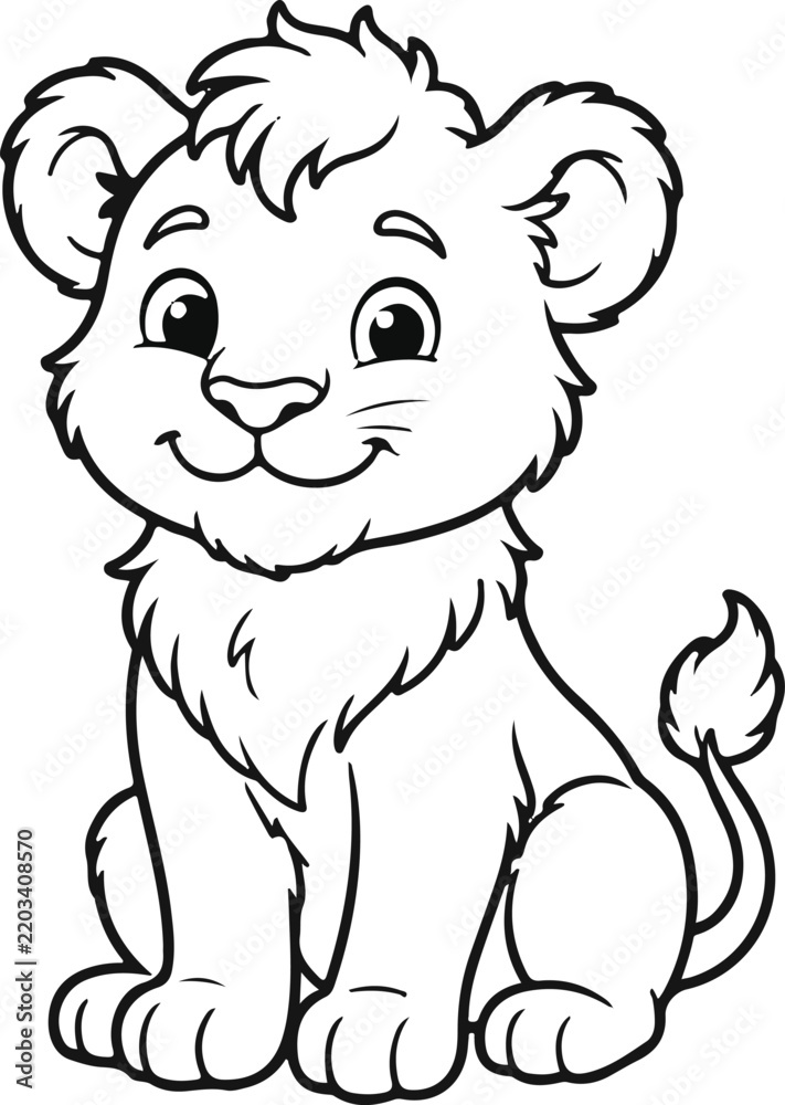 Obraz premium Charming hand drawn illustration of a cute baby lion cub in a sitting pose