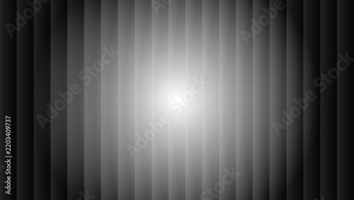 Abstract black and white vertical glass panel gradient background photo, modern monochrome fluted glass texture with center spotlight flare and dark vignette borders, and digital graphic design.