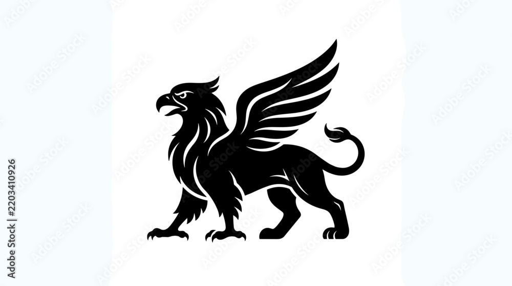 Fototapeta premium Black Griffin Silhouette Mythical Creature.