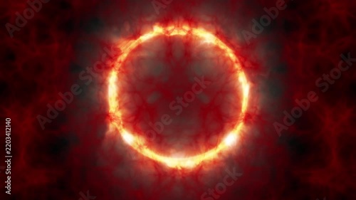 Seamless 4K Fire Ring Loop with Burning Flames, Glowing Energy Portal, Sparks and Red Smoke Motion Background