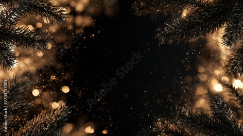 Elegant Christmas background with pine branches and gold bokeh
