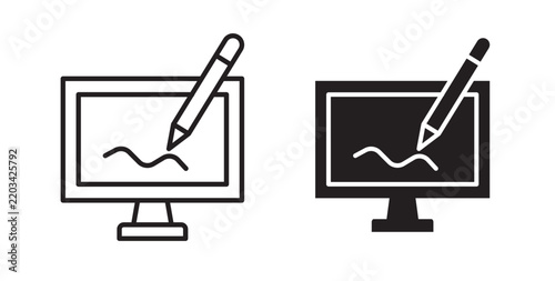 Electronic signature icon 2 flat outline in black